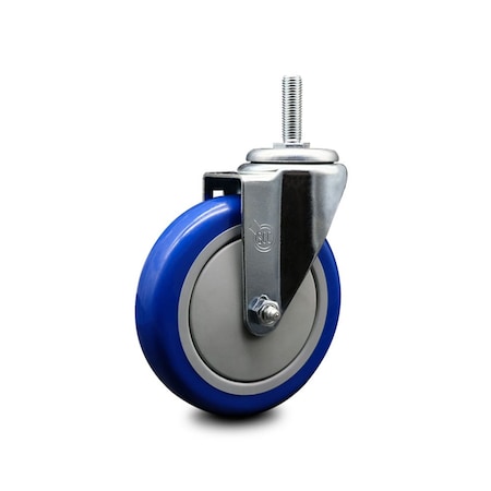 Service Caster 5 Inch Blue Polyurethane Wheel Swivel 58 Inch Threaded Stem Caster Service Caster SCC-TS20S514-PPUB-BLUE-58212